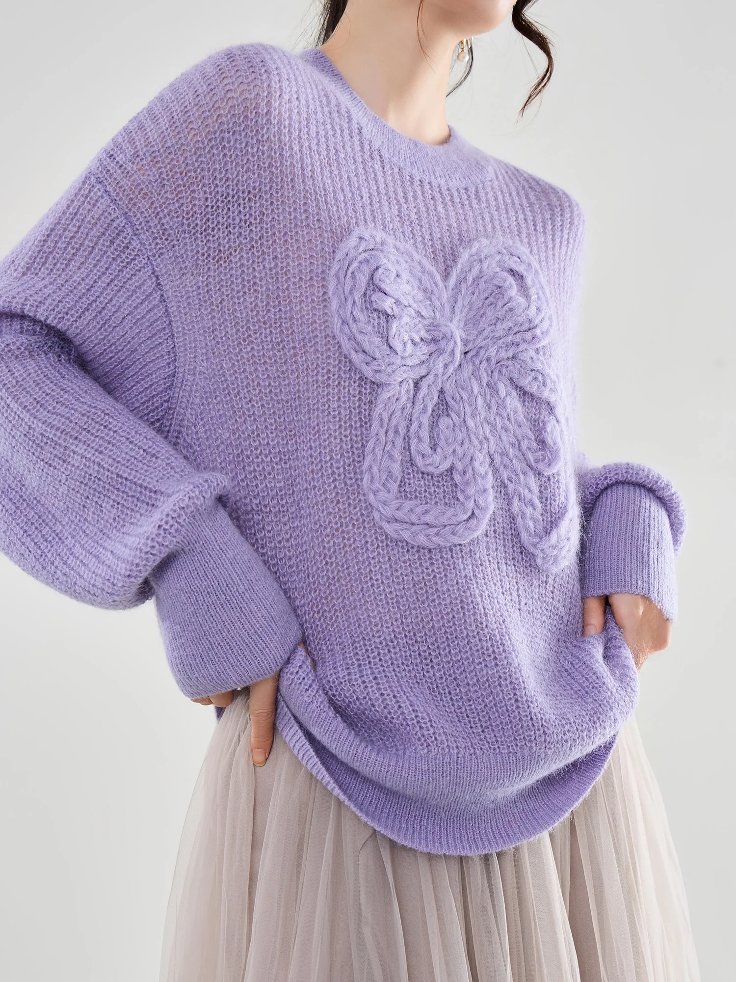 

Flowing Era Ele Lazy 3D Knot Knitted Sweater Loose round Ne Top Floral Embroidery Comfortable Warm Autumn Wear