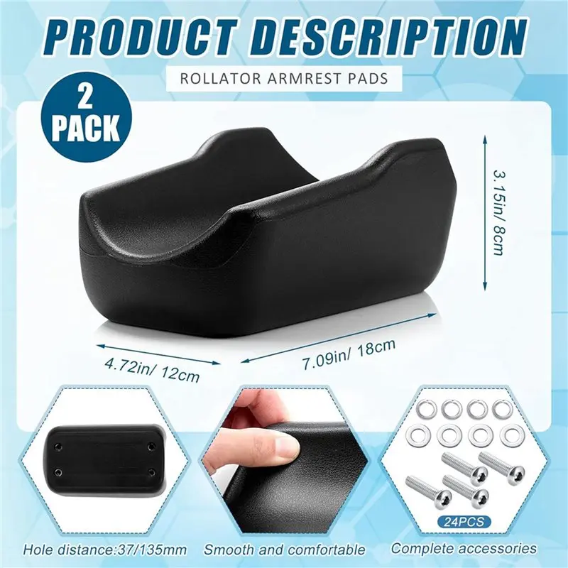 【OFF-SHELF】4 قطع وسادة مسند ذراع الدوار تستقيم ووكر الساعد وسادات سوداء ووكر مقبض وسائد ملحقات رولیتر الوقوف #6