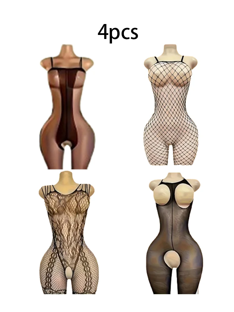 4-Piece Sheer Mesh Bodysuit Set – Curve-Hugging Design – Lightweight & Sheer Style – Perfect for a Romantic, Seductive Evening