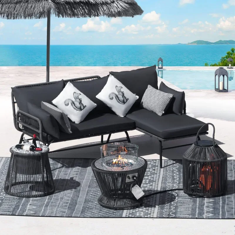 for Nordic Rattan Table and Chair 3 Piece Set Outdoor Balcony Simple Modern Model House B and B Creative Outdoor Rattan Chair
