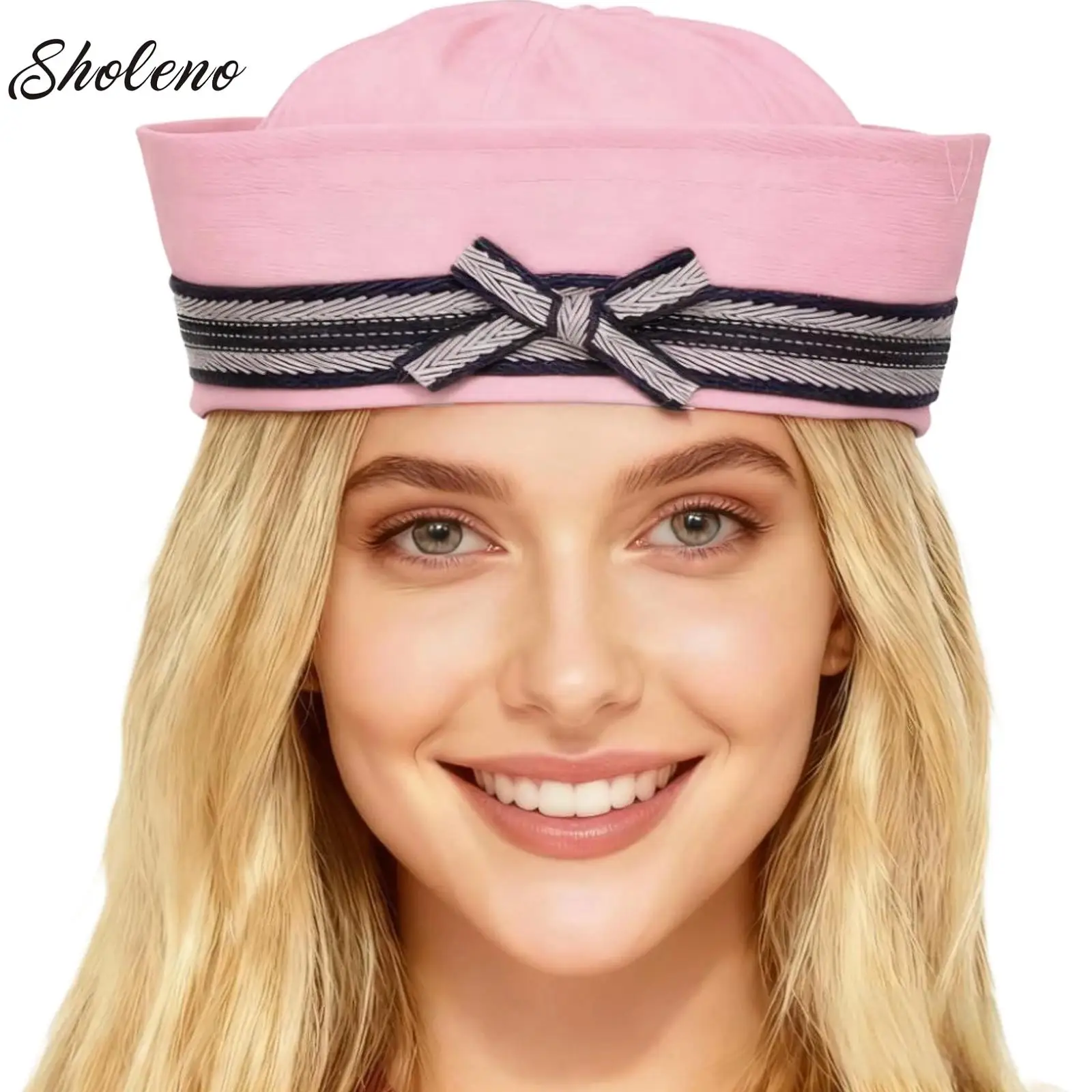 الكورية القوس عقدة لطيف الوردي بحار قبعة الوجه الطنف تنوعا الحلو فتاة Y2K قبعة القبعات البحرية المرأة قبعة هالوين اكسسوارات #1