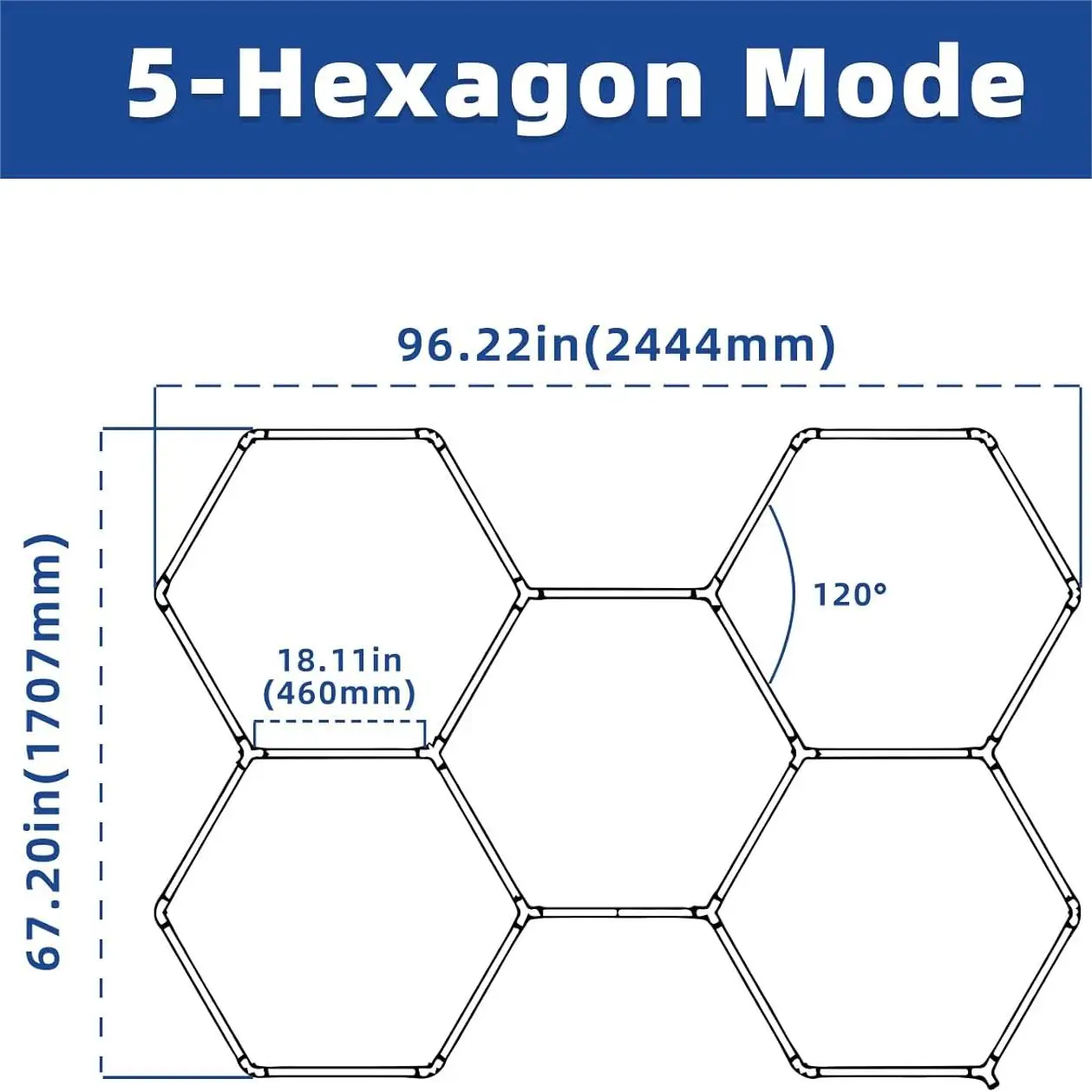 Hexagon Garage Light 25 Pack Car Tubes 6500K Super Bright 6500K Super Bright 192W, 23040LM Auto Beauty Shop Gym