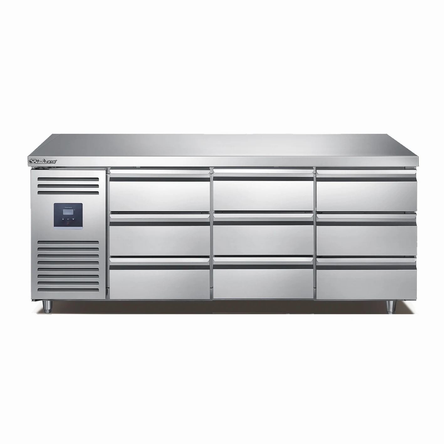 Adjustable Stainless Steel Workbench Refrigerator 6/9 Drawers Direct Air Undercounter Kitchen Freezer for Bar Display Case