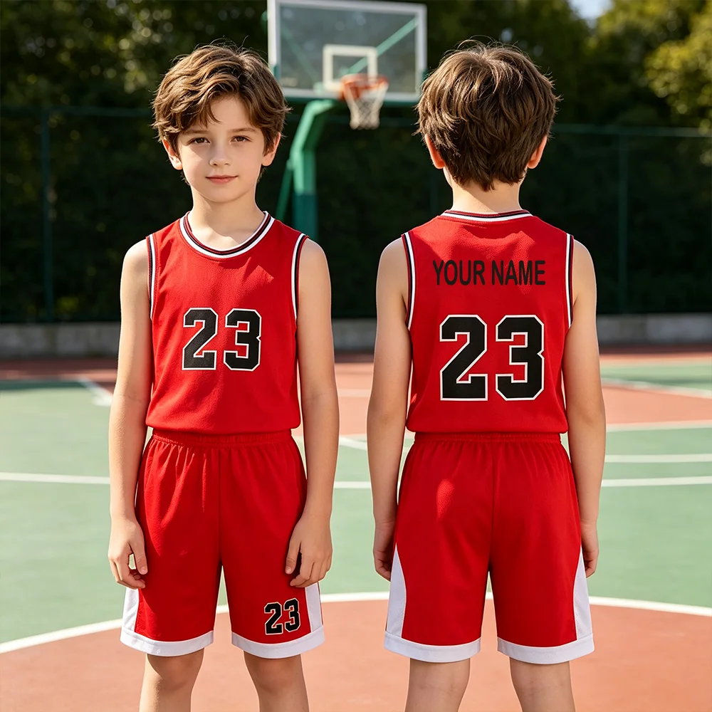 Children's Basketball Jersey Set Red Vest Shorts Kid Team Training Uniform Summer Comfortable Quick-dry T-shirt