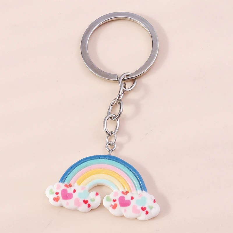 Lovely Resin Rainbow  Keychain Smile Face Cloud Key Ring Pedants for Car Keyholder Handbag Decor Charm DIY Jewelry Gifts