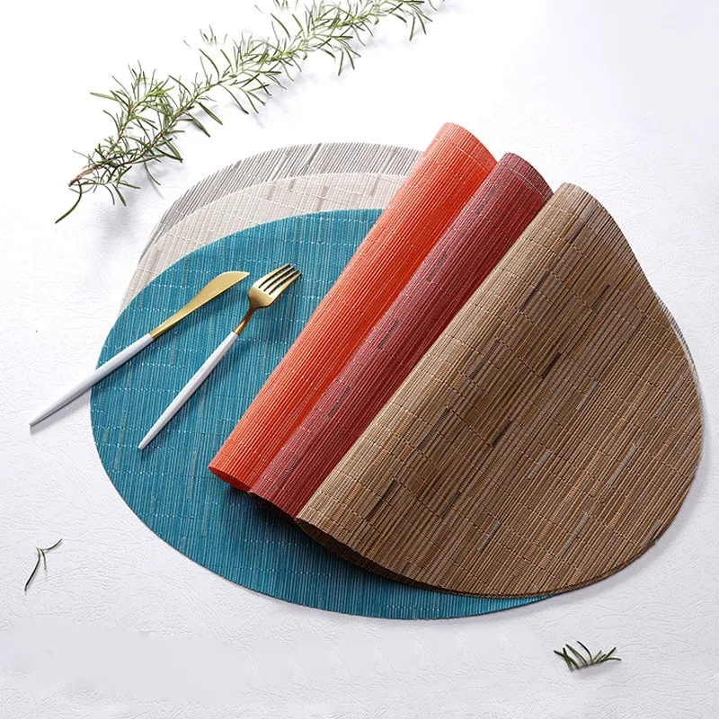 Oval Pvc Placemat, Teslin Bamboo Pattern Western Food Mat, Heat Insulation Mat, Non-slip and Anti-scalding Table Mat  Kitchen