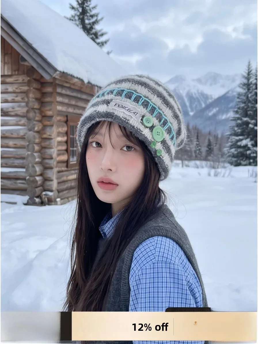 warm-knitted-hat-winter-anti-cold-women's-style-unique-tassel-ear-protection-woolen-cap-casual-vintage-foldable-wide-brim-hat