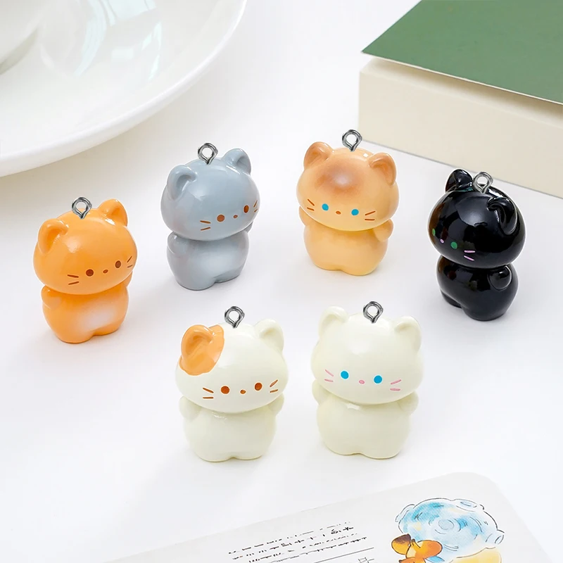 10Pcs Cute Cartoon Siamese Cat Resin Charms 3D Animals Sweet Standing Kitten Pendant DIY for Earrings Keychains Jewelry Make