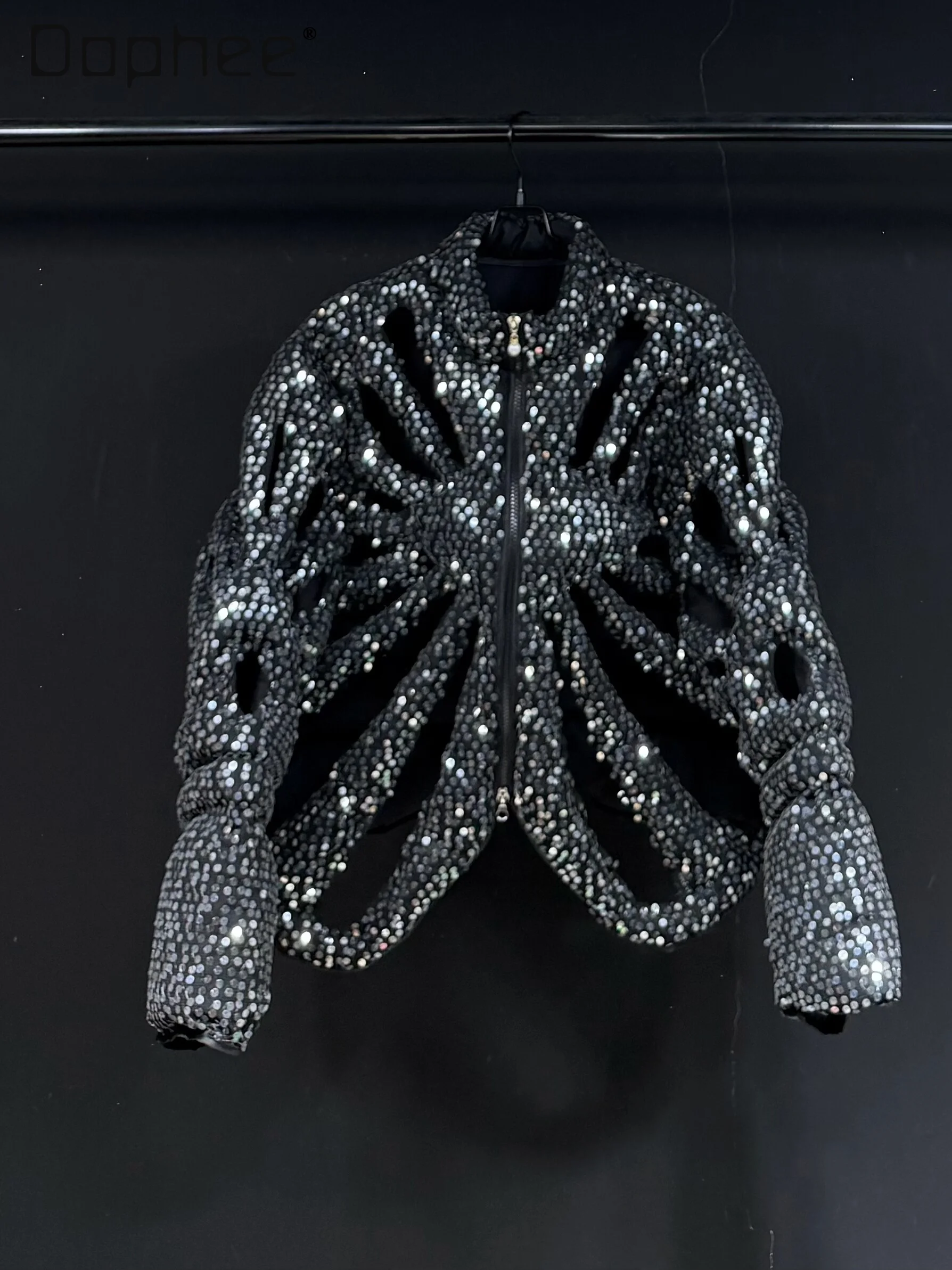 

Original Heavy Craft Sequin Zipper Jackets for Men High Street Stylish Personality Loose Casual Short Thickened Cotton Jacket