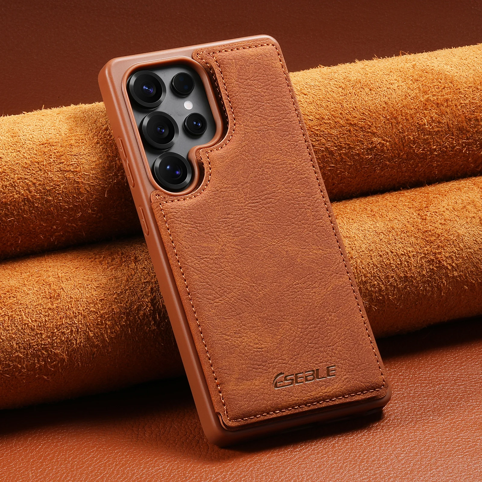 Luxury Faux Leather Stand Card Holder Phone Case Frosted Feel For Samsung Galaxy S26 Ultra S25 Plus S24 S23 S22