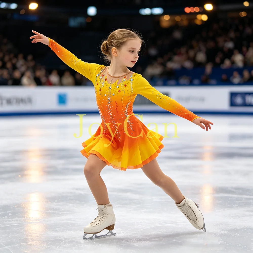 JoyCan Ice Figure  Skating  Dress Girls Red Spandex Stretchy Mesh Competition Dance Wear Customized BD1890