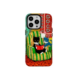 Oil Painting Cat Curiosity Cartoon Shockproof Case for IPhone 16 15 14 13 Pro Max Back Phone Cover for 12 11 Pro X Acrylic Cover