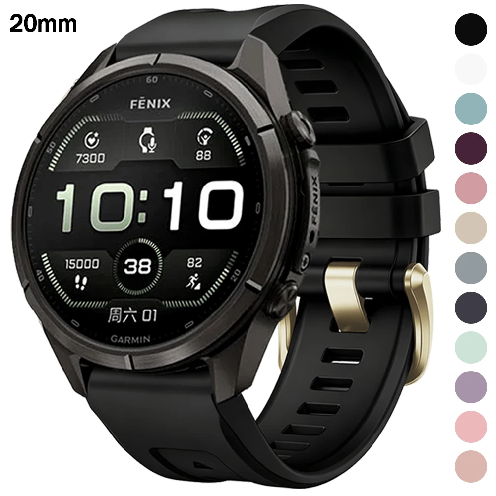 QuickFit 20mm Sport Silicone Watch Strap For Garmin Fenix 9 Pro 8 43mm 7S/epix Pro 42mm/Descent Mk3i 43mm/Instinct 3 E 40mm Band