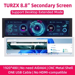 TURZX 8.8 Inch USB Secondary Screen IPS Desktop Extended Display Play Video Picture Via TF Card CPU RAM GPU Monitor NO AIDA64