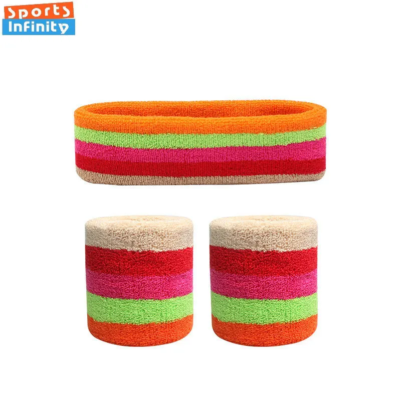 Striped Sport Wrist Support Headband Set Basketball Tennis Running Headband Wrist Brace Gym Headband Hair Band Athletic Headwear