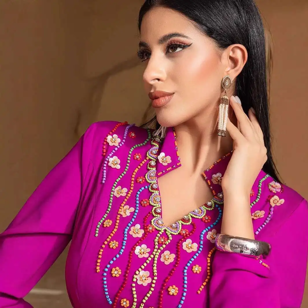Ba5250 arabe dubaï industrie lourde cousu à la main perlée Robe brodée Robe de soirée Robe Abaya Ramadan dubaï luxe Islam élégant