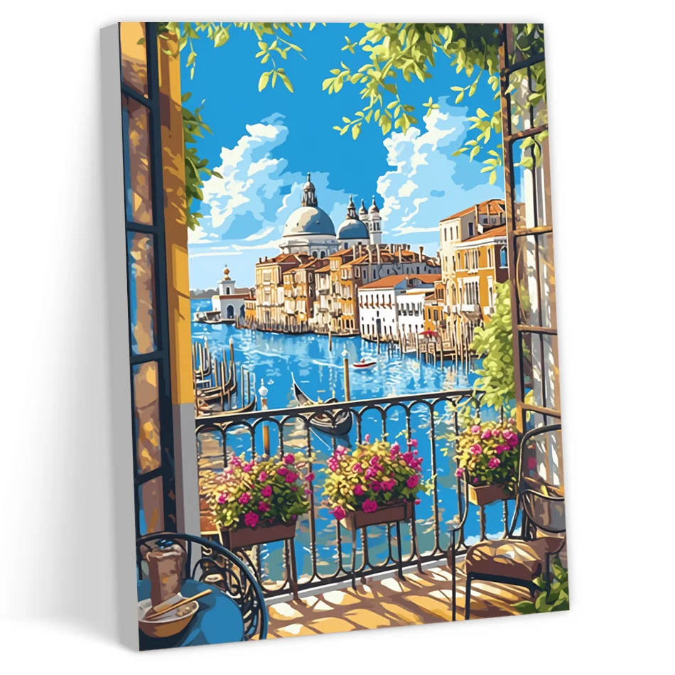 CHENISTORY Painting By Numbers On Canvas Watercolors Diy Crafts balcony Landscape Vintage Home Decor Artwork Pictures By Numbers