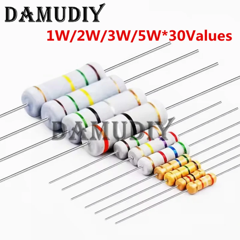 150PCS/300PCS 1W 2W 3W 5W 30Values Carbon Film Resistor Assortment Kit 5% Resistance Set 0.1R-750R 1K-820K ohms DIY Pack