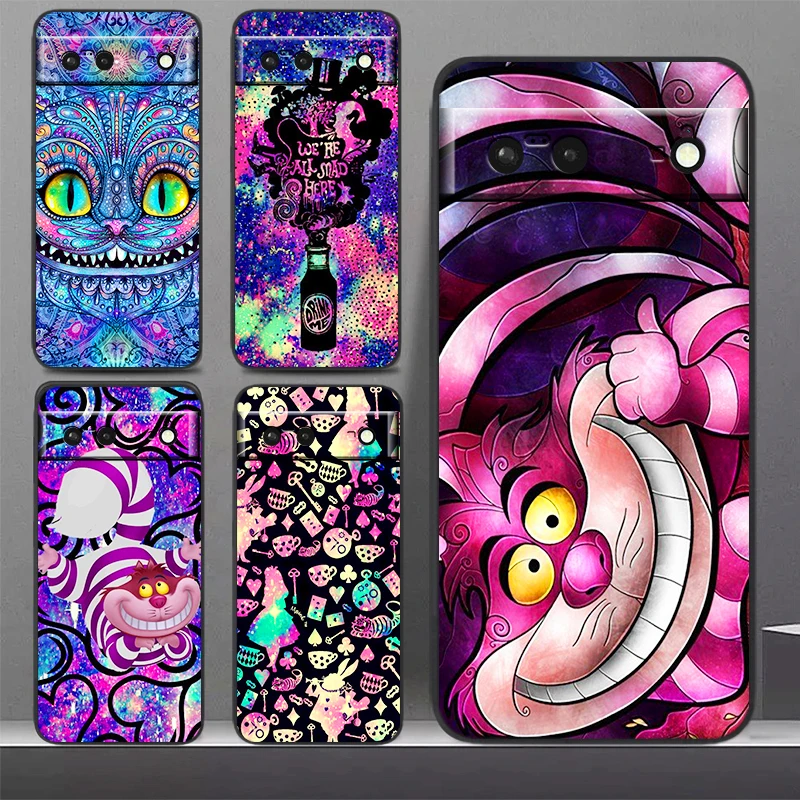 

Cheshire Cat Alice in Wonderland Phone Case For Google Pixel 7 6 Pro 6A 5A 5 4 4A XL 5G Black Silicone TPU Shockproof Cover