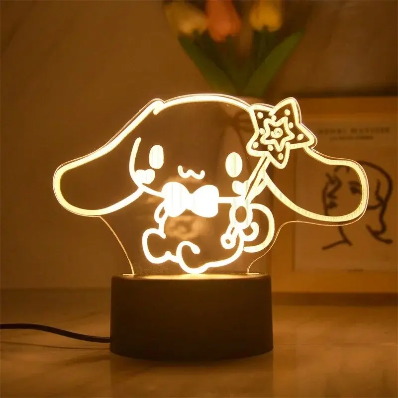 Cinnamoroll My Melody Hello Kitty Action Figure 3D LED Night Kawali Kuromi Light Figure Toys Table Lamp Birthday Gifts