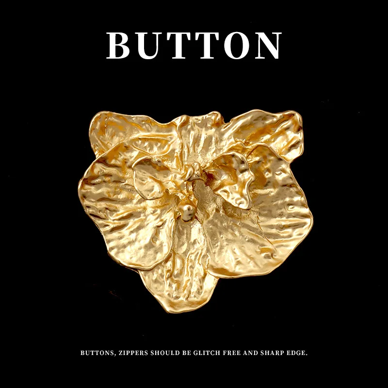 10Pcs W36mm H31mm Gold Irregular Metal Flower Button Fashion Sweater Top Coat Trench Coat Jacket Gold Button 920N