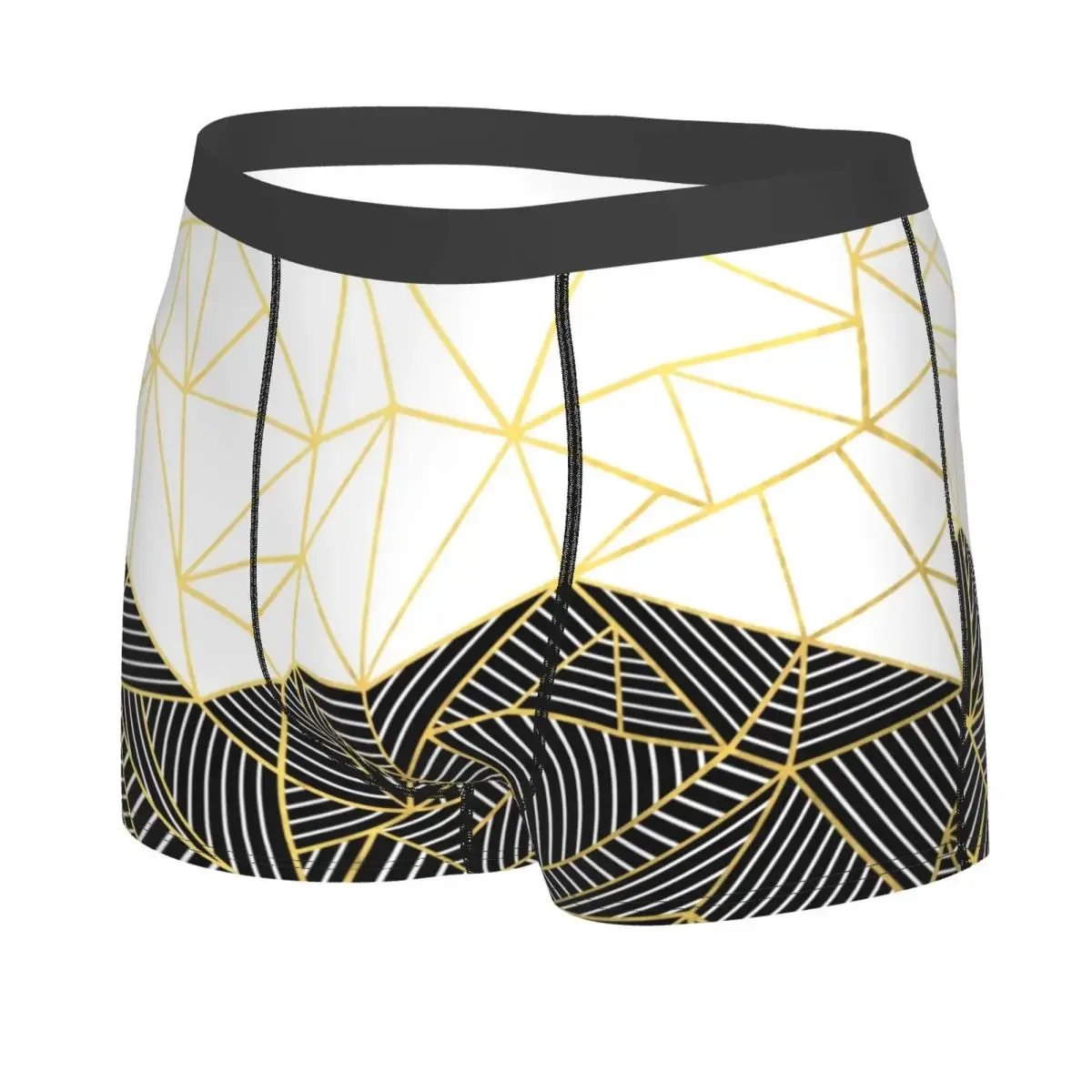 Custom Cool Abstract Line Geometric Half And Half White Gold Boxers Shorts Panties Men's Underpants Comfortable Briefs Underwear