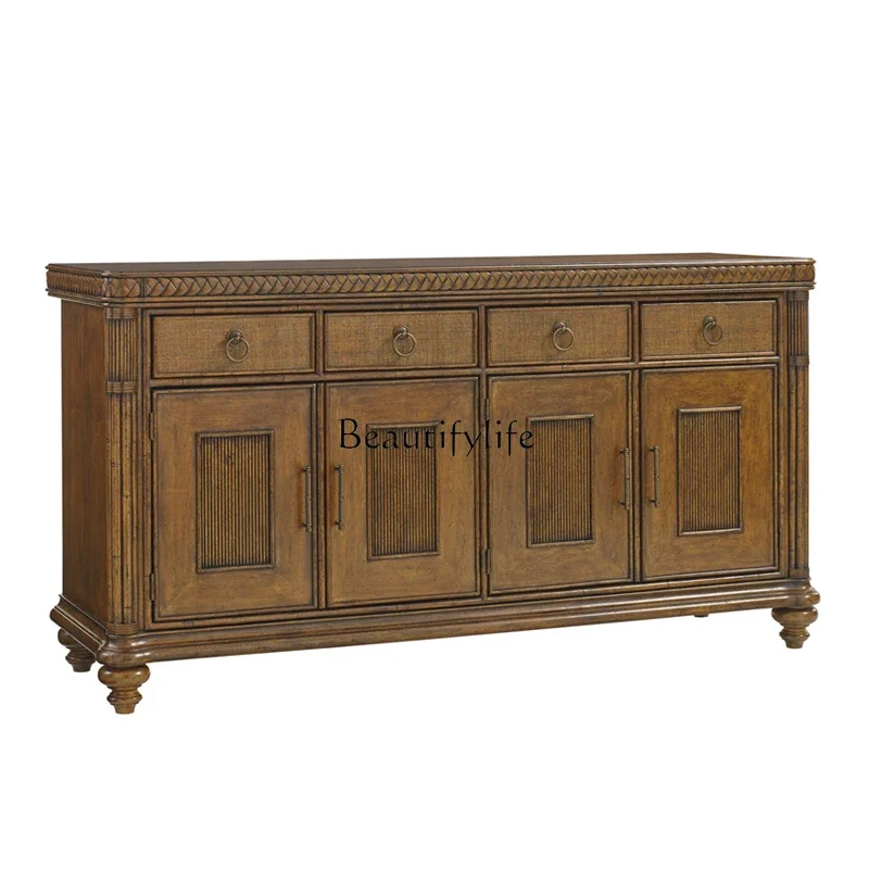 

FG40American Country Retro Southeast Asian Island Rattan Bamboo Artwork 4-Door Buffet