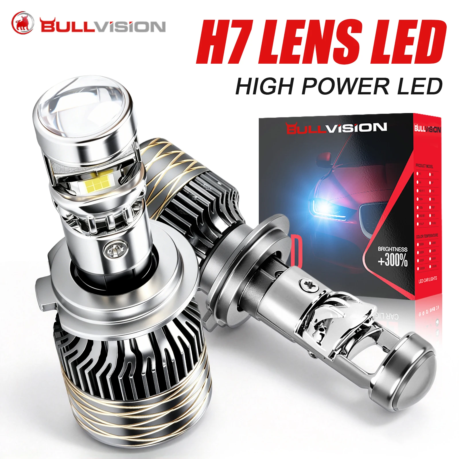 Bullvision H7 H4 H11 LED Mini Lens Headlight H8 9005 9006 HB3 HB4 Canbus Turbo LED Projector Bulb 6000K Auto/Moto Lamp Fog Light