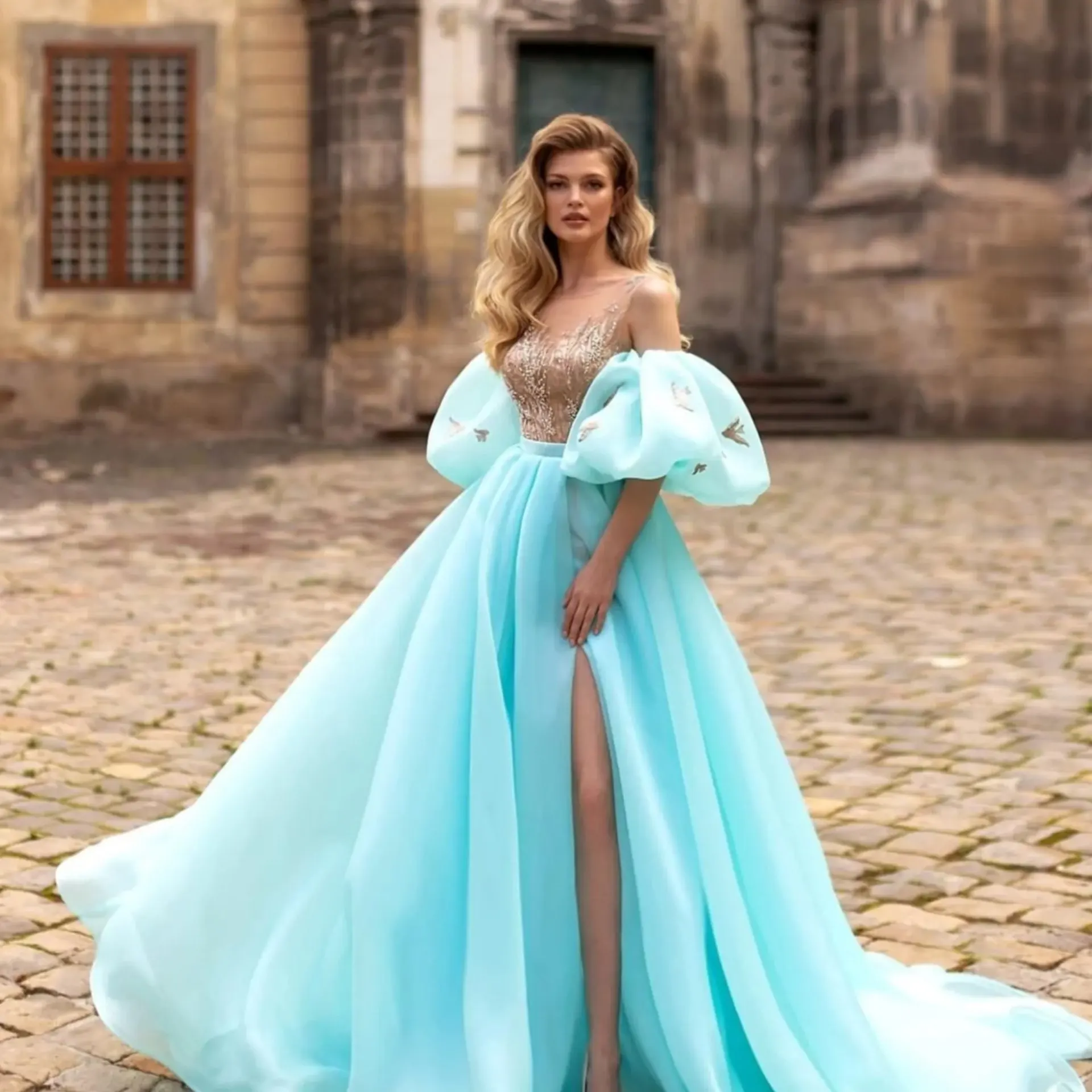 

Элегантные синие шифоновые пышные юбки с разрезом спереди, длинные юбки на заказ для торжественных мероприятий, женский вечерний наряд макси, 2026, Новое поступление