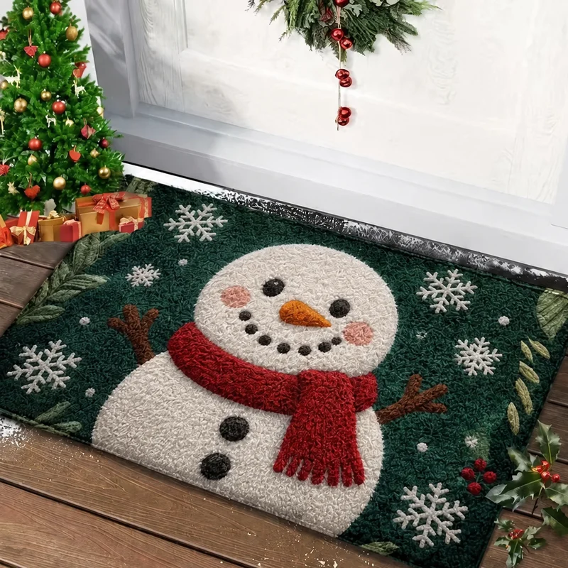 VIKAMA Gingerbread Man Doormat Green Floral Heart Pattern Non Slip Entrance Rug Christmas Holiday Floor Mat Front Door Outdoor