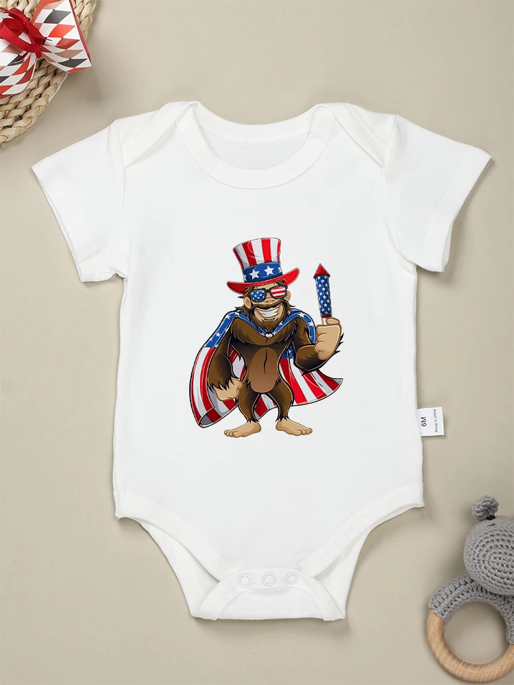 

Baby's First Independence Day Newborn Boy Bodysuit Cartoon Animal Fashion Infant Outfits Summer Street Cotton Toddler Playsuits