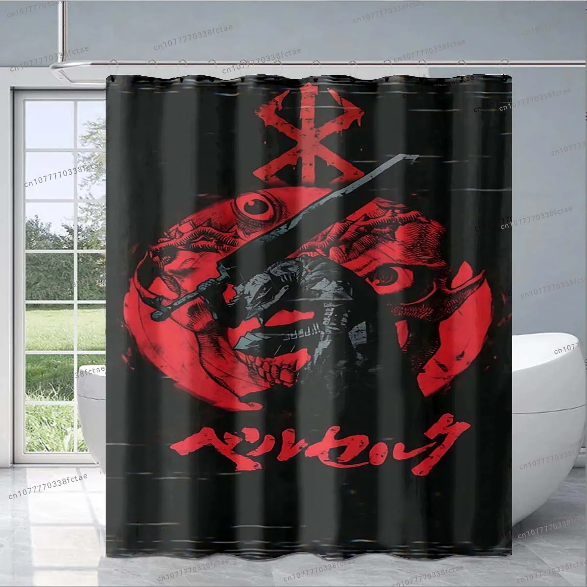 Berserk Anime Red Shower Curtain Japanese Horror Anime Cartoon Shower Curtain Adult Children\'s Bathroom Personalized Decoration