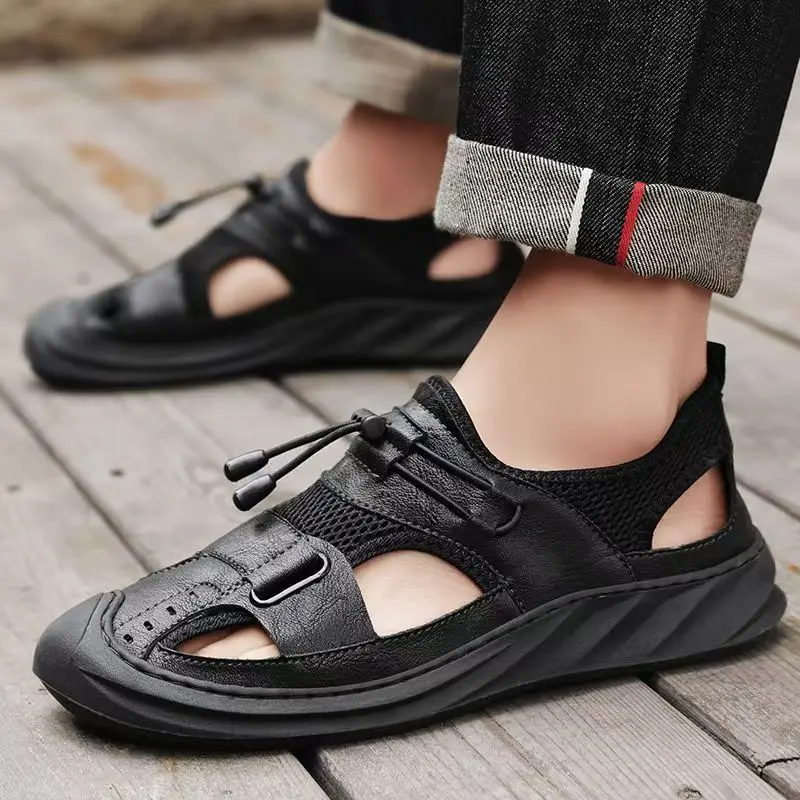 

Men's Summer New Baotou Mesh Hollow Out Sandals Soft Sole Non Slip Lightweight Casual Sports Sandals Wading Shoes Beach Sandals