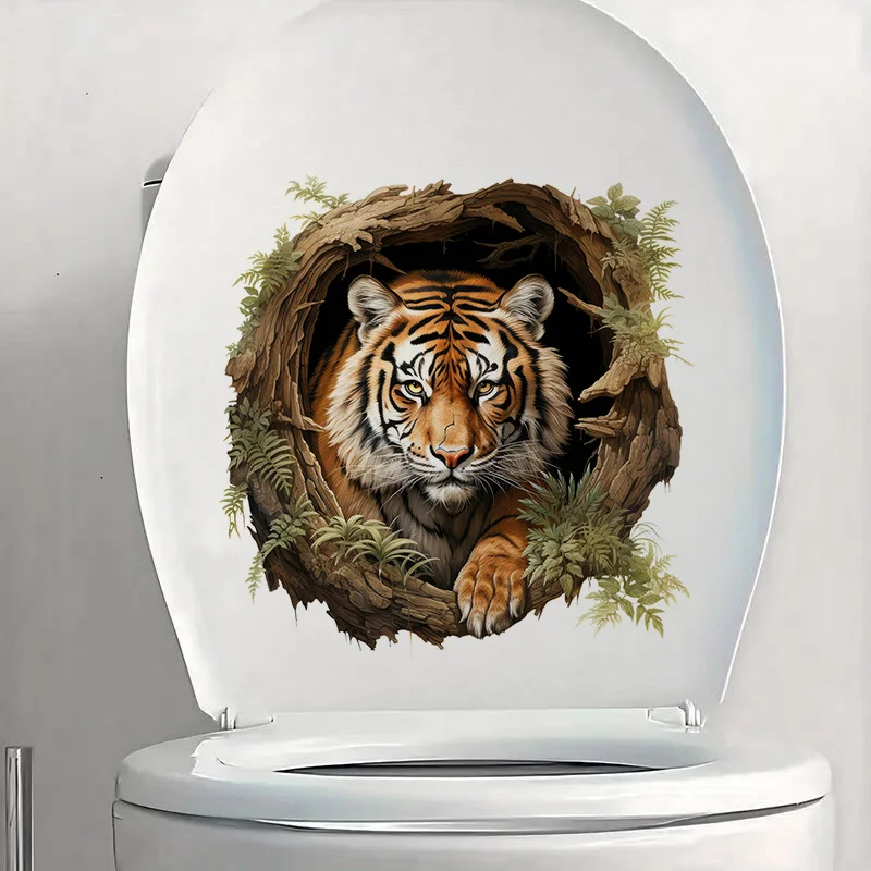 

C1259# Tiger in a Tree Hole Self-Adhesive Toilet Stickers,Wall Decal Removable, Reusable Vinyl Car Sticker for Bathroom Decor