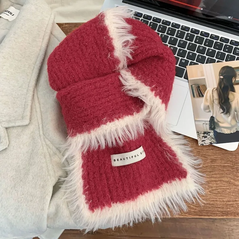 وشاح محبوك للنساء سميكة عادية ودافئة شال وشاح عصري ومتعدد الاستخدامات لفصلي الخريف والشتاء وشاح المرأة الفاخرة #4