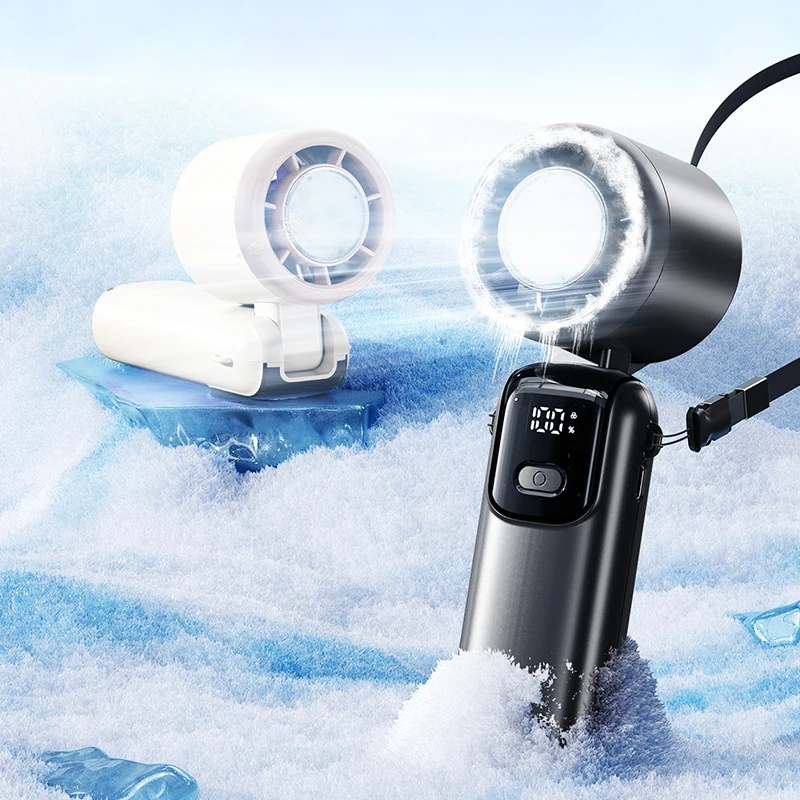2026 New Semiconductor Refrigeration Handheld Electric Fan High-speed Violent Turbo Fan Folding Neck Hanging Ice Pack Small Fan