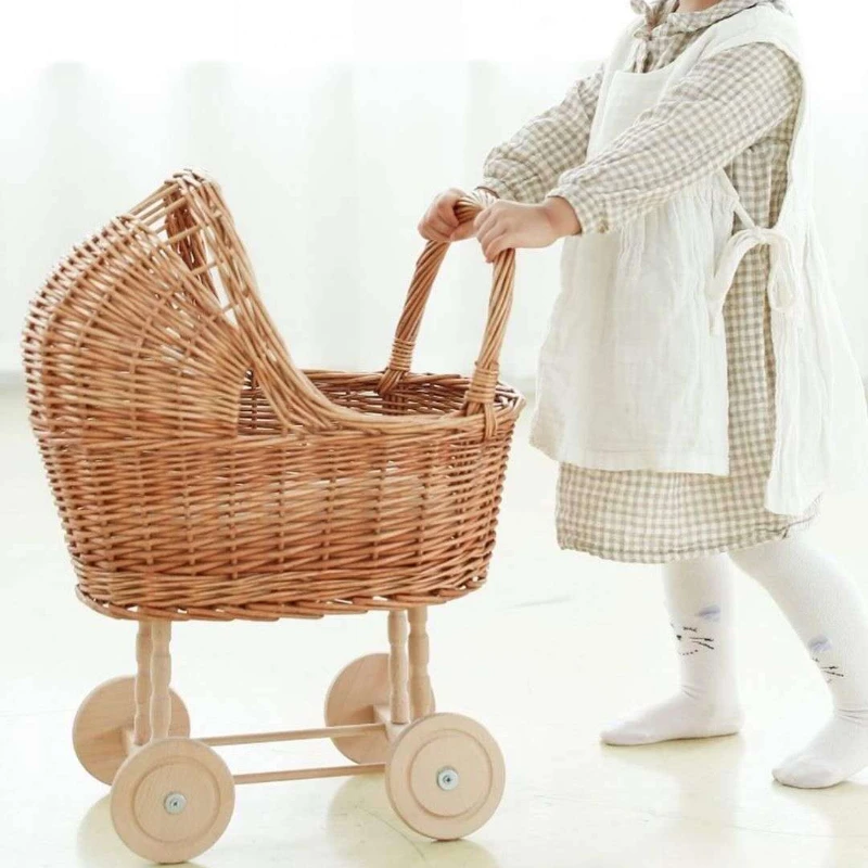 Vintage Rattan Baby Stroller Photography Props ins Carriage Newborn Room Decoration Children's Cart Play House Accessories