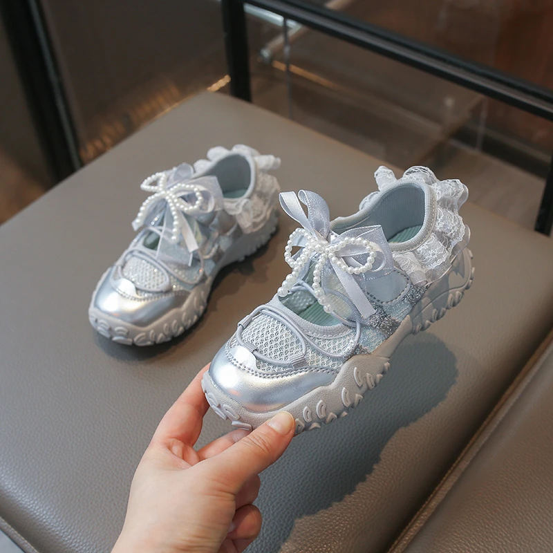 New Children Summer Sneakers School Ruffled Edge Girls Mesh Sandals Causal Breathable Non-slip Kid Princess Running Sports Shoes
