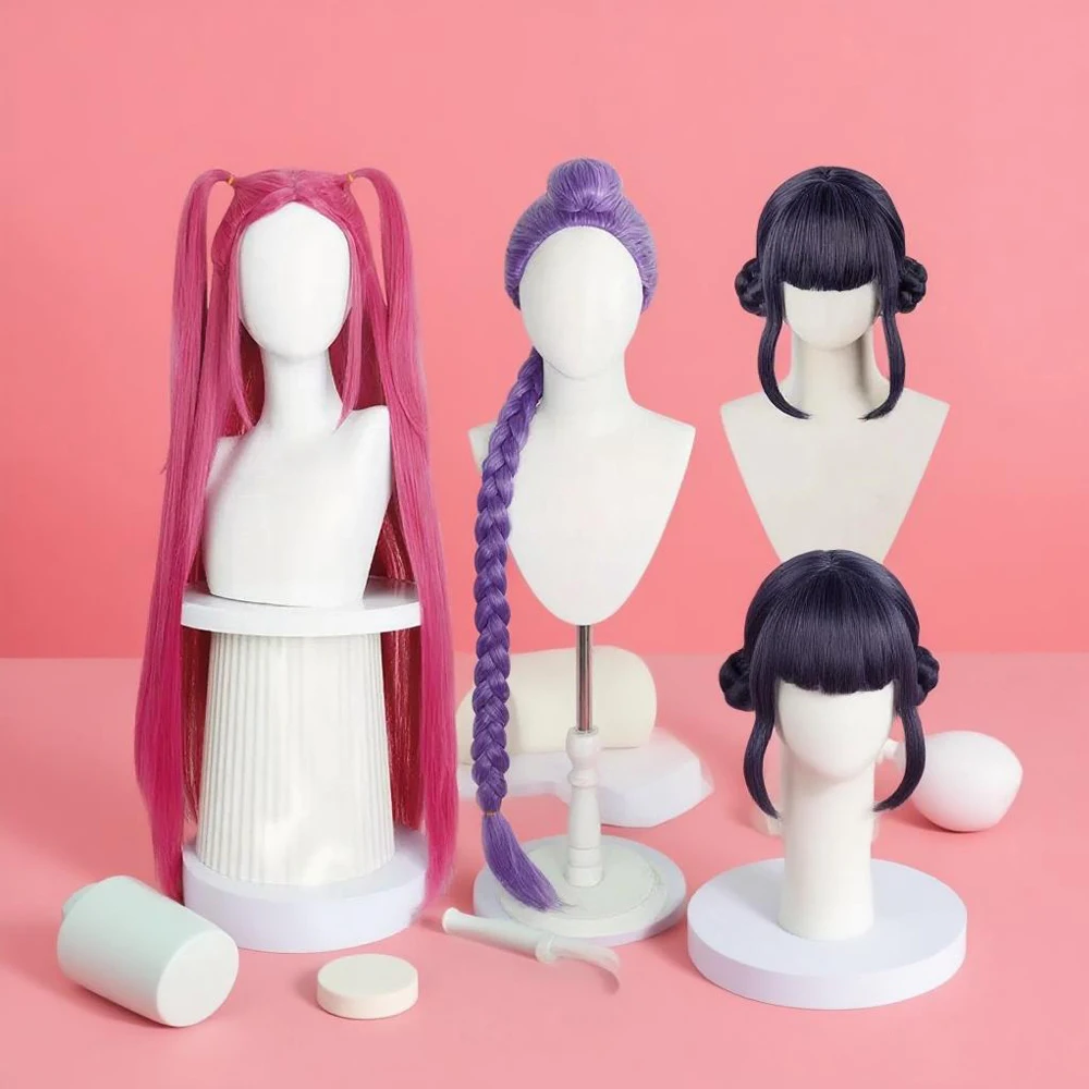 

Набор париков в стиле аниме для женщин, рождественская вечеринка и ежедневное использование, розовые двойные булочки, длинные фиолетовые плетеные длинные фиолетовые плетеные