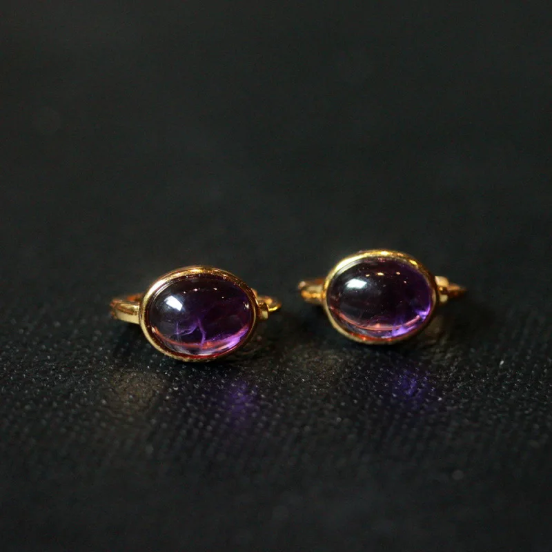 

Серьги-подвески из чистого серебра S925 с натуральным аметистом, подлинный фиолетовый драгоценный камень, изысканные серьги для женщин, повседневные роскошные украшения