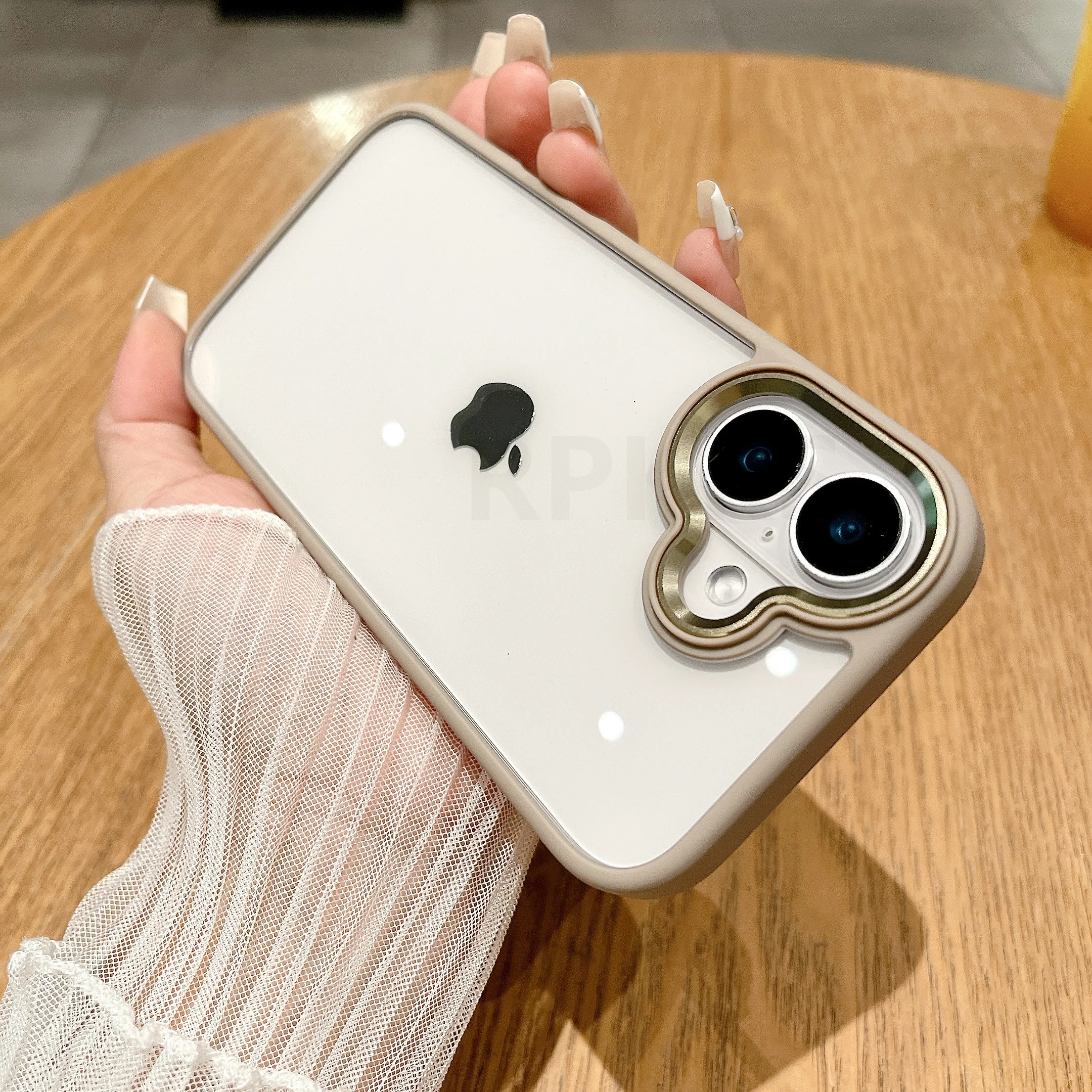 Luxuriöse Hybrid-Schutzhülle mit weichem Stoßfänger aus hartem Acryl-Metall-Linsenring für iPhone 16 15 Pro Max 16 Plus, stoßfeste Rüstung, transparente Abdeckung