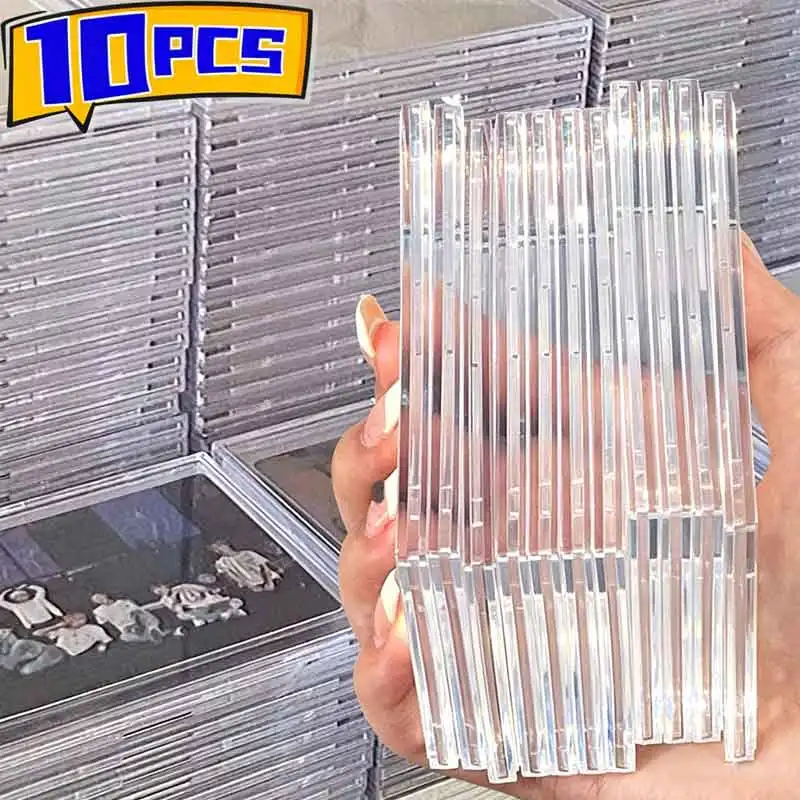 10pcsClear Acrylic Card Holder Snap Type Gaming Sports Trading Card Display Case Kpop Idol Photo Protective Sleeves Not Magnetic