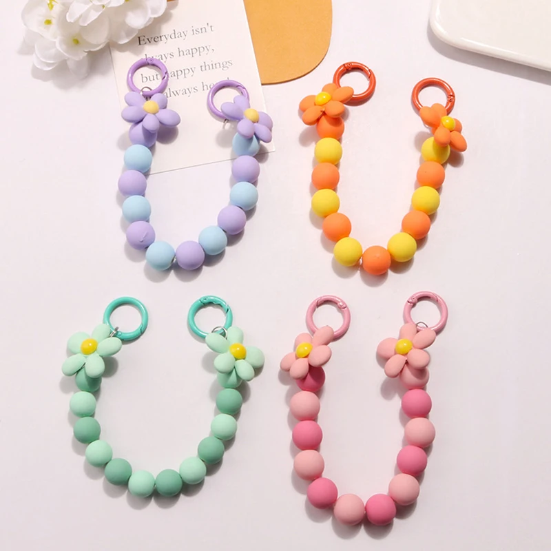 Ins Colorful Beaded Bracelet Flower Pendant Phone Chain Phone Holder Case Chain Flower Anti-Lost Chain Hanging Jewelry