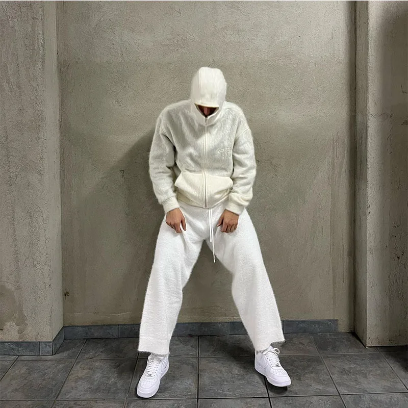 Modna bluza z kapturem z haftem, zamszowa, ciepła, z maską, w stylu europejskim i amerykańskim, trend jesień/zima 2025