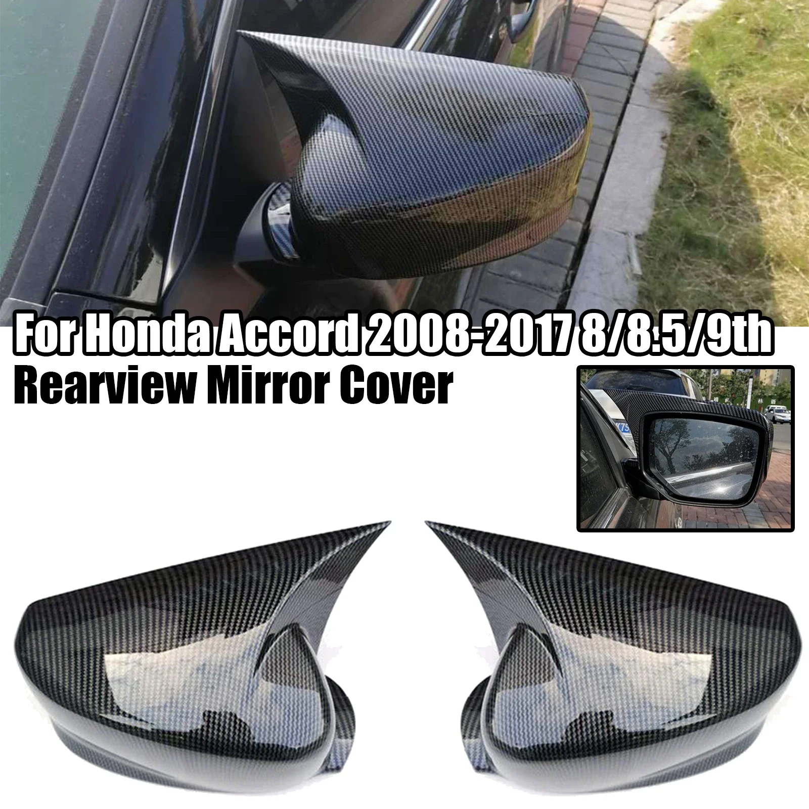 

For Honda Accord 2008-2017 Car Rear View Side Mirror Cover Trim Horn 2/4 Door Sedan 8/8.5/9th Carbon Fiber Style Exterior Parts