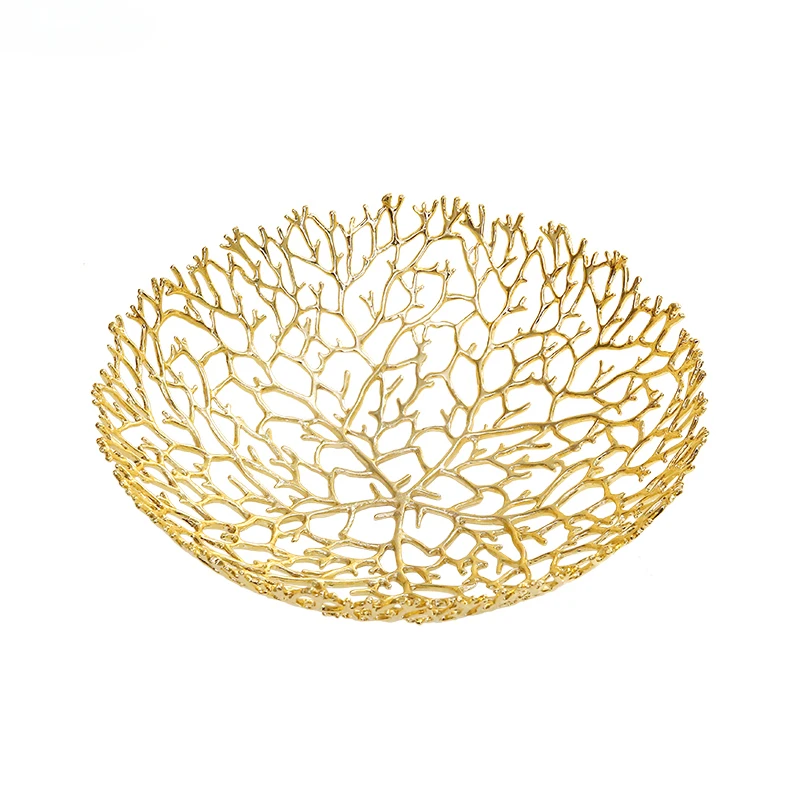 Gold Openwork Tray Coral Shapes Metal Fruit Bowl Tabletop Storage Container Trays Decorative Home Decoration Accessories