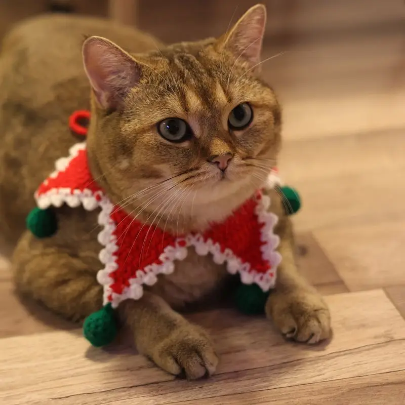 Collar de gato de Navidad, Bandana tejida con campana, bonito babero para mascotas, bufanda ajustable, corbatas de gatito de peluche, regalo de decoración festiva para vacaciones