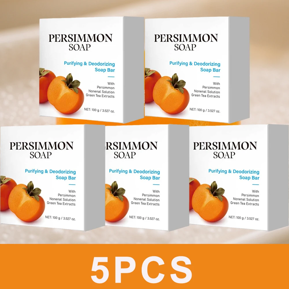 

1/3/5PCS Persimmon Soap Bar for Body Odor with Green Tea Extract For Men & Women Purifying and Deodorizing Soap for Fresh Skin