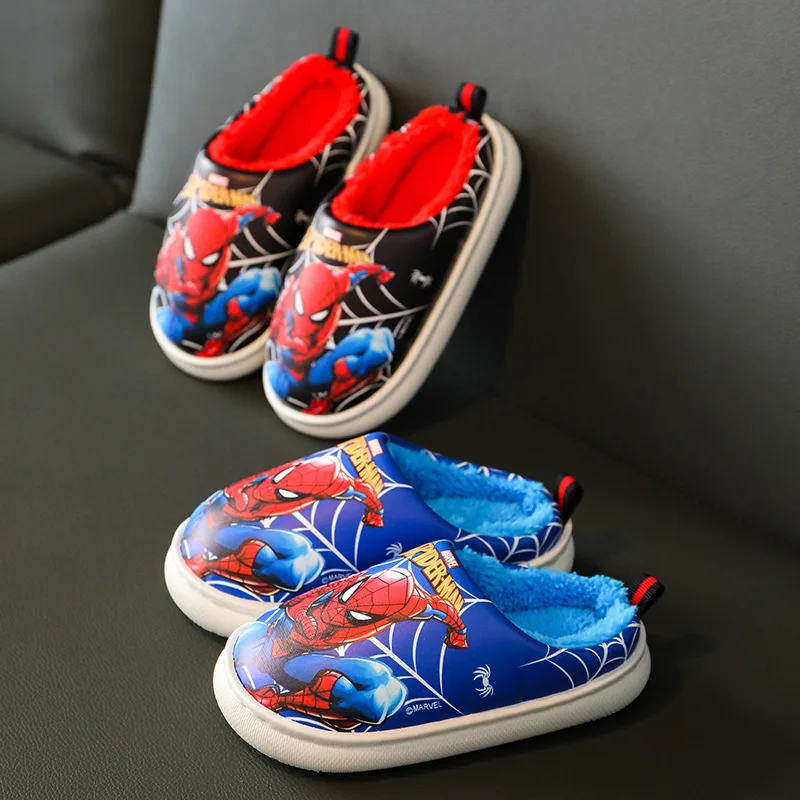 Spider Man Children's Cotton Slippers Provide Warmth in Winter And Are Plush Non Slip Indooors Plush Boy' Shoes