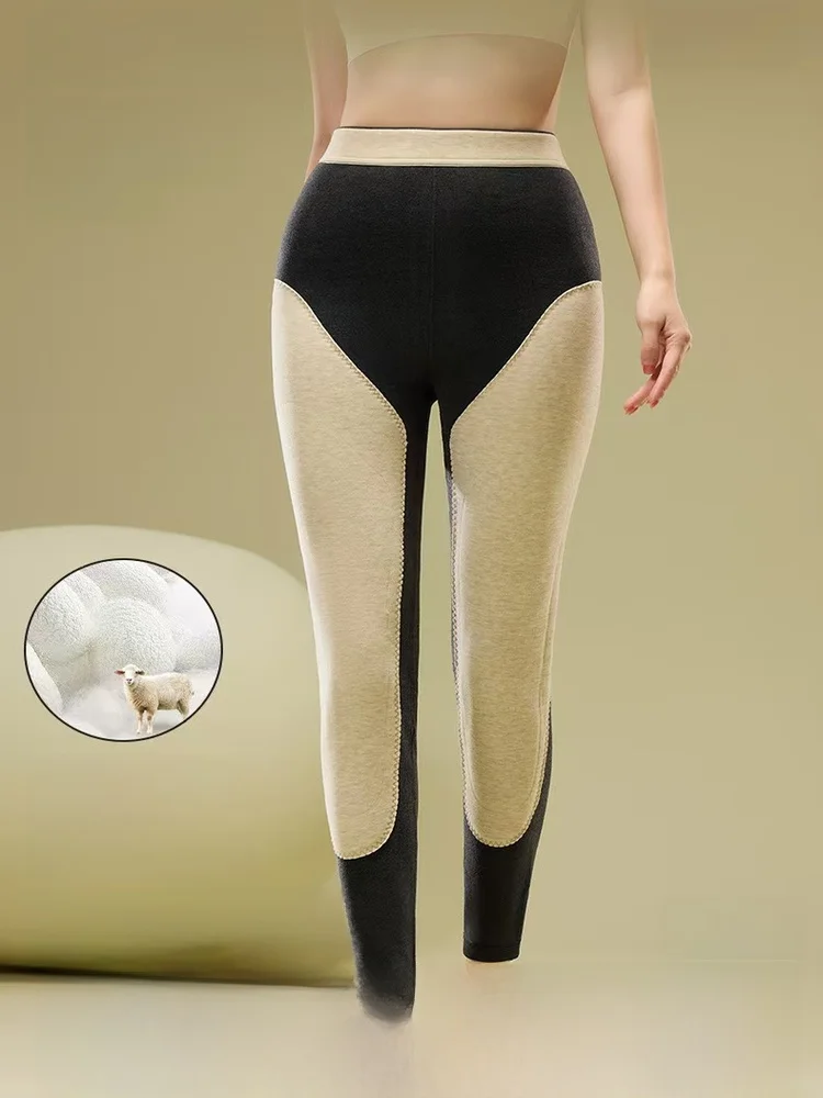 ハイウエストスリムフィット中厚ウールレディースサーマルパンツ綿インナーハイクオリティ伸縮性生地快適下着
